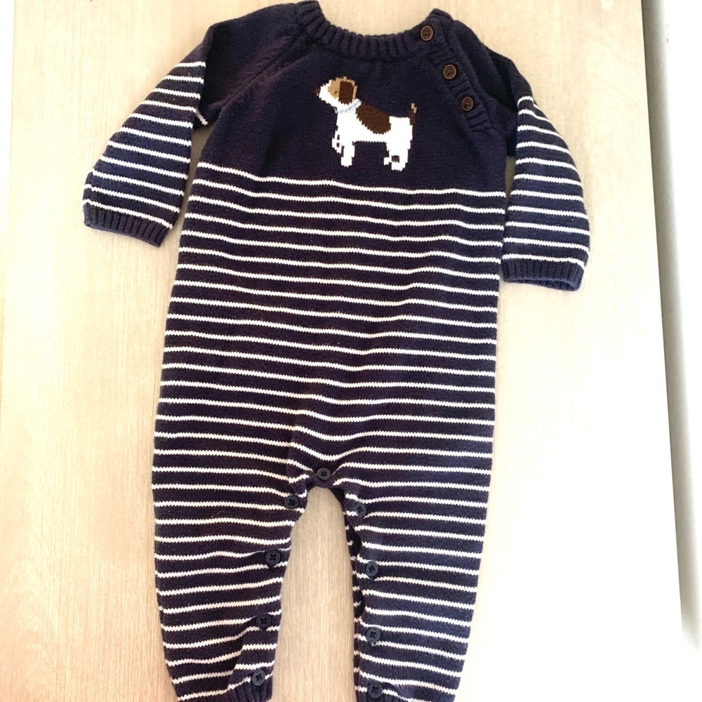 JANIE & JACK Baby Striped Sweater One-Piece with Dog Intarsia